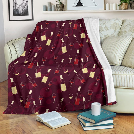 Wine Themed Pattern Print Fleece Blanket