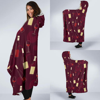 Wine Themed Pattern Print Hooded Blanket-JTAMIGO.COM