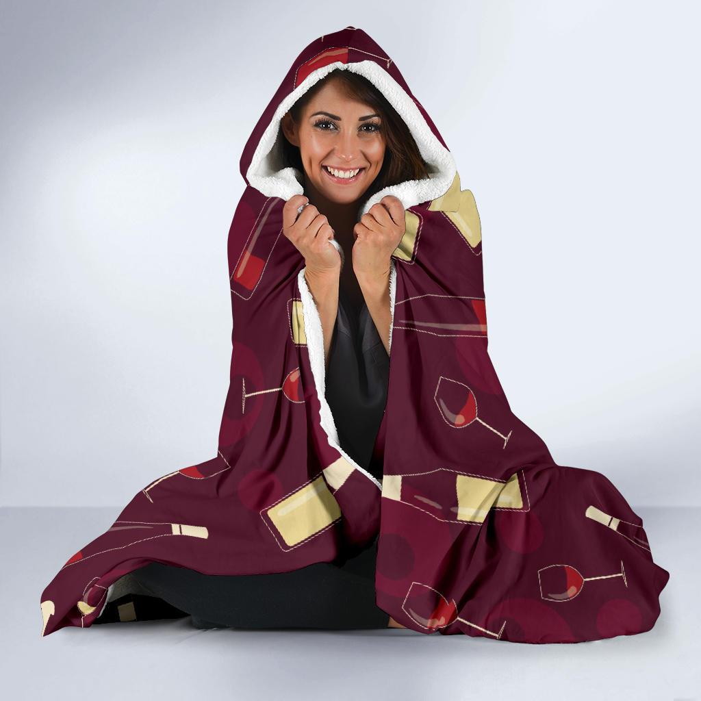 Wine Themed Pattern Print Hooded Blanket-JTAMIGO.COM
