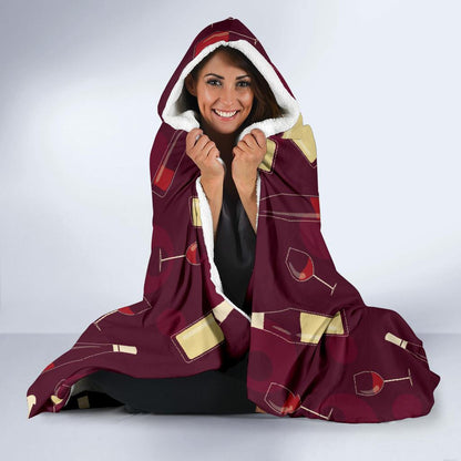 Wine Themed Pattern Print Hooded Blanket-JTAMIGO.COM