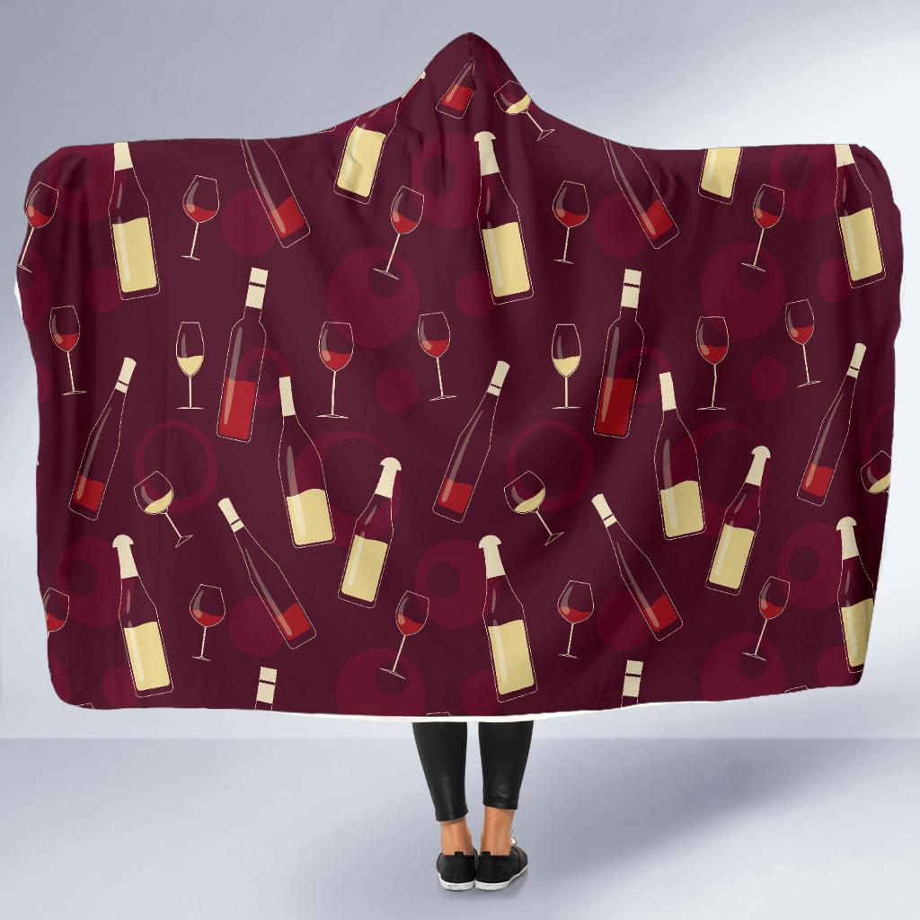 Wine Themed Pattern Print Hooded Blanket-JTAMIGO.COM