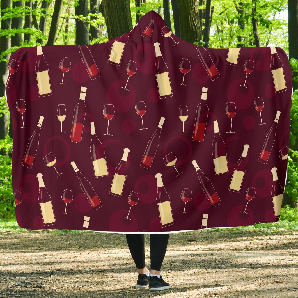 Wine Themed Pattern Print Hooded Blanket-JTAMIGO.COM