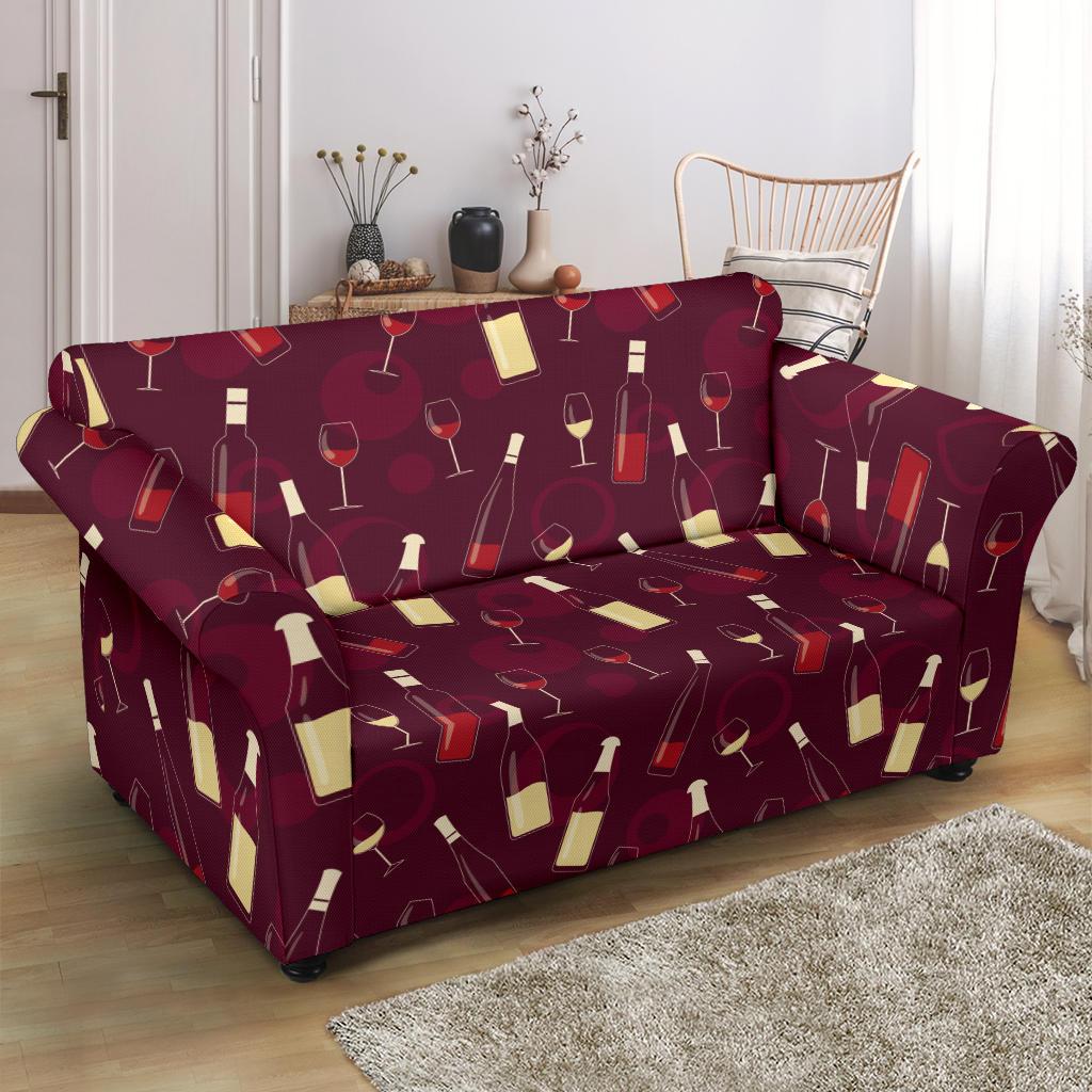 Wine Themed Pattern Print Loveseat Slipcover-JTAMIGO.COM