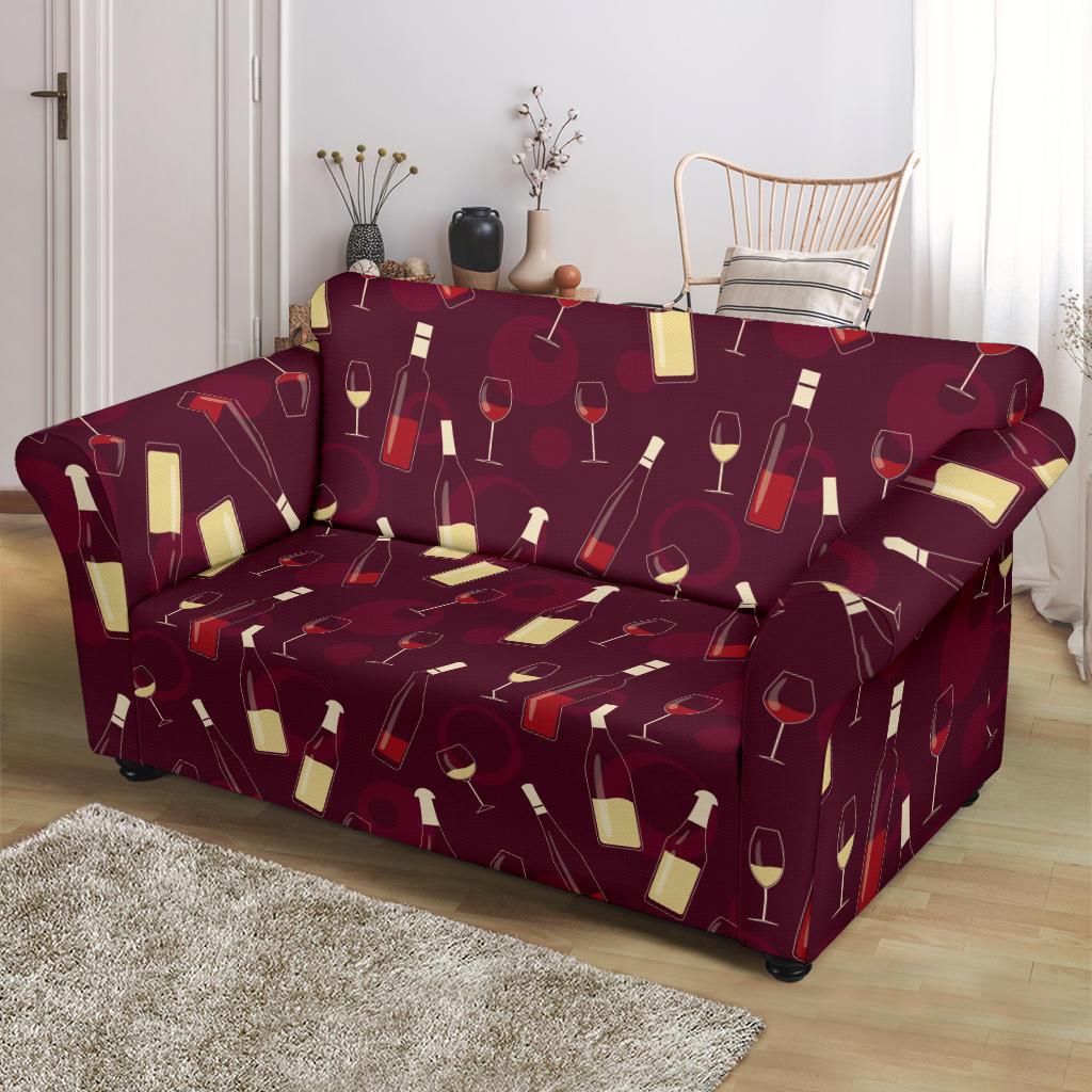 Wine Themed Pattern Print Loveseat Slipcover-JTAMIGO.COM