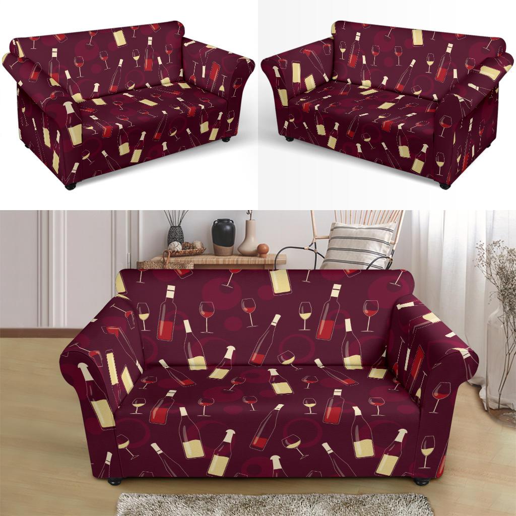 Wine Themed Pattern Print Loveseat Slipcover-JTAMIGO.COM