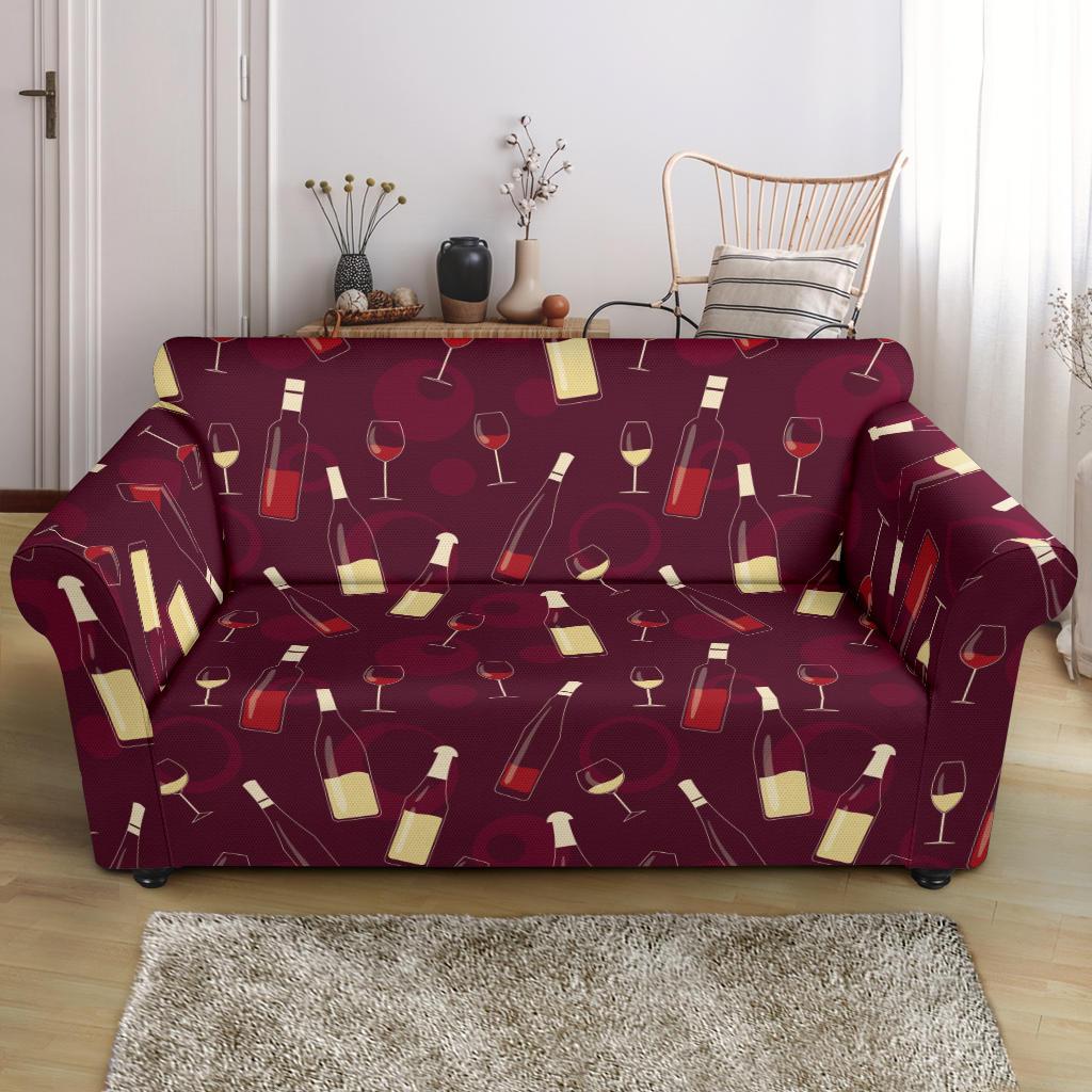 Wine Themed Pattern Print Loveseat Slipcover-JTAMIGO.COM