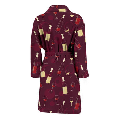 Wine Themed Pattern Print Men Bath Robe-JTAMIGO.COM
