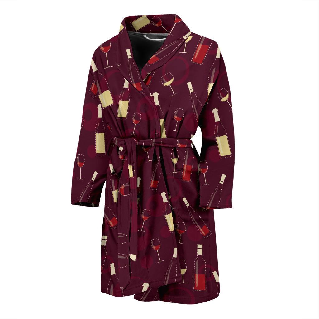 Wine Themed Pattern Print Men Bath Robe-JTAMIGO.COM