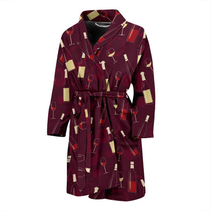 Wine Themed Pattern Print Men Bath Robe-JTAMIGO.COM