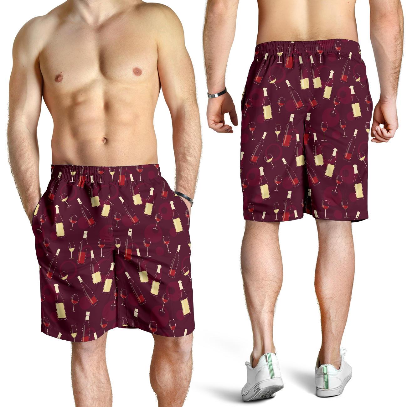 Wine Themed Pattern Print Mens Shorts-JTAMIGO.COM