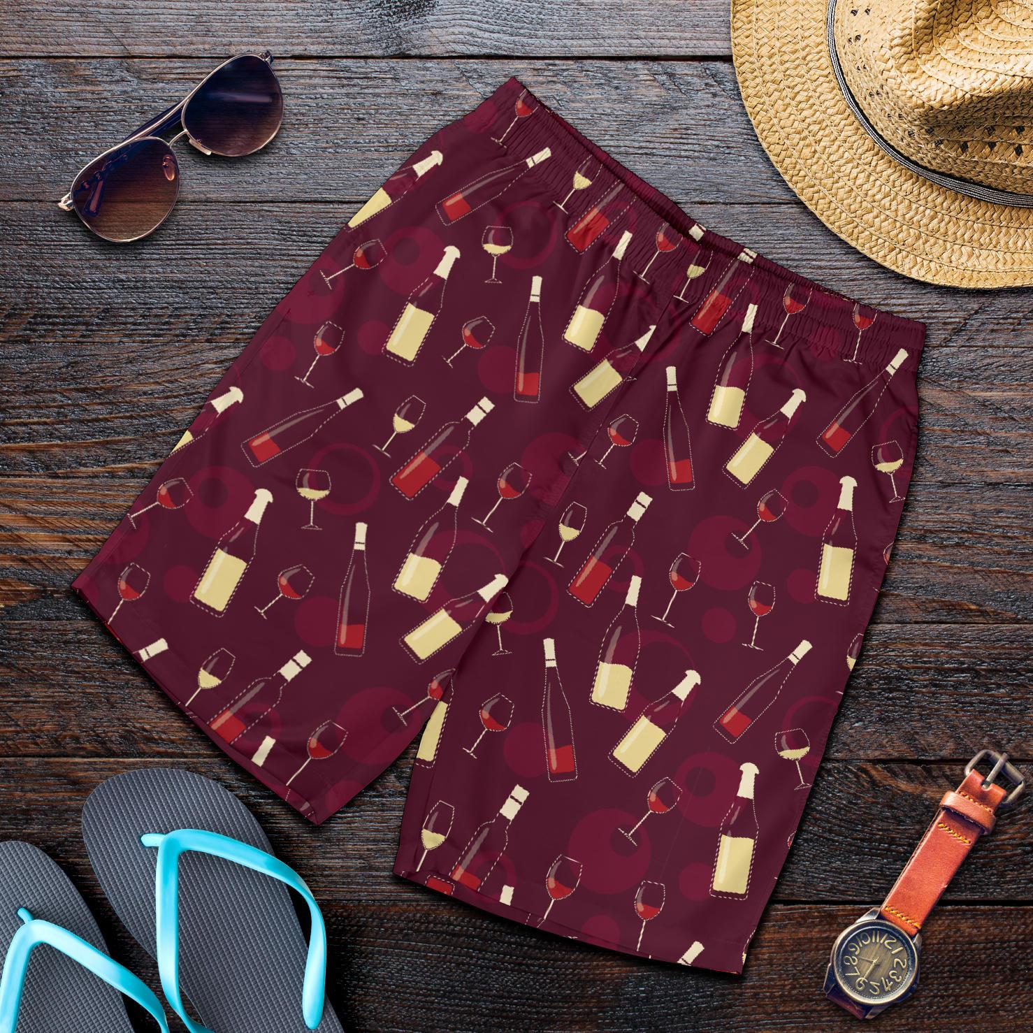 Wine Themed Pattern Print Mens Shorts-JTAMIGO.COM