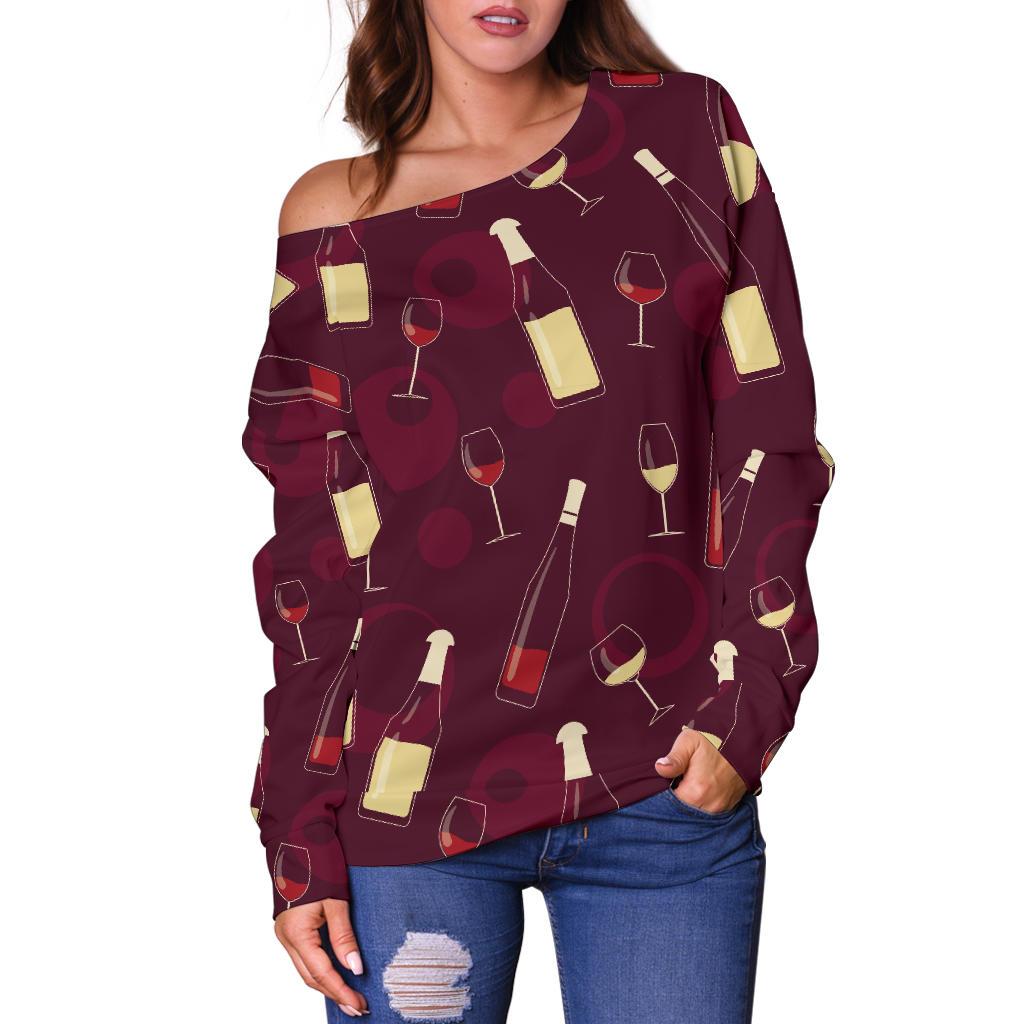 Wine Themed Pattern Print Off Shoulder Sweatshirt