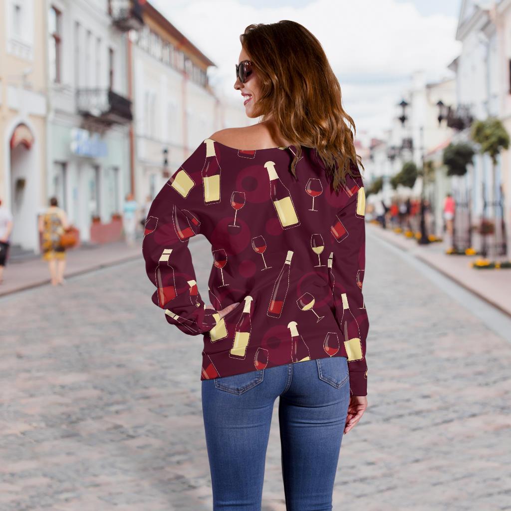 Wine Themed Pattern Print Off Shoulder Sweatshirt