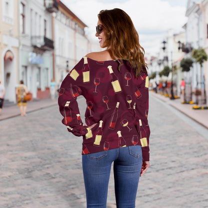 Wine Themed Pattern Print Off Shoulder Sweatshirt
