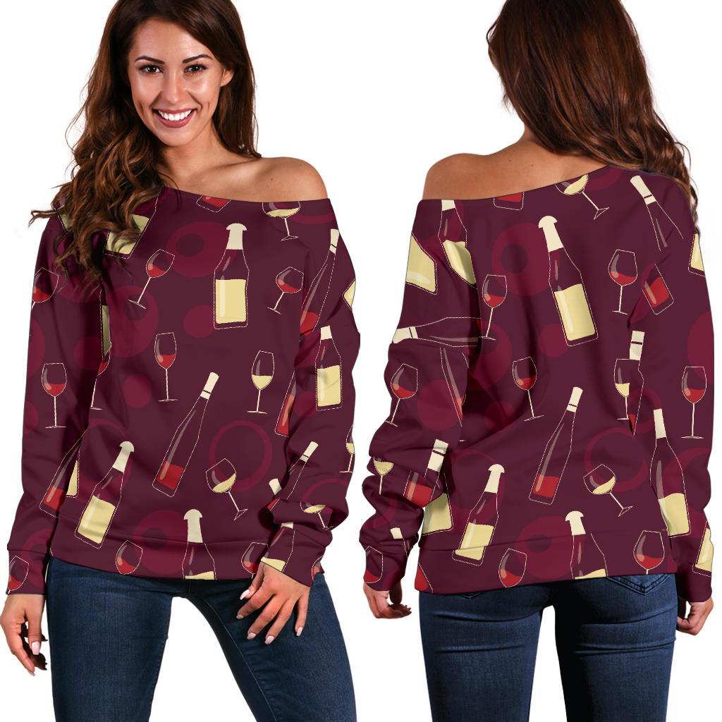 Wine Themed Pattern Print Off Shoulder Sweatshirt