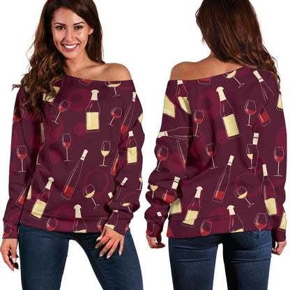 Wine Themed Pattern Print Off Shoulder Sweatshirt