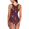 Wine Themed Pattern Print One Piece Swimsuit-JTAMIGO.COM