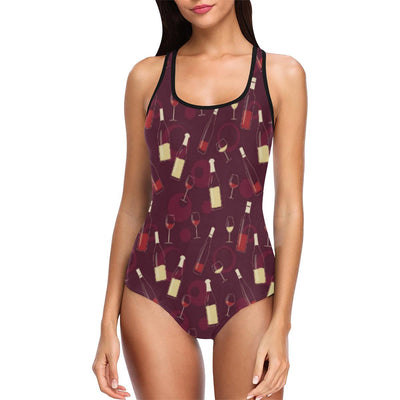 Wine Themed Pattern Print One Piece Swimsuit-JTAMIGO.COM