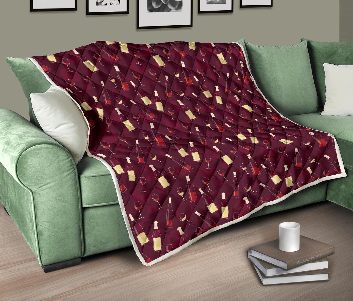 Wine Themed Pattern Print Premium Quilt-JTAMIGO.COM