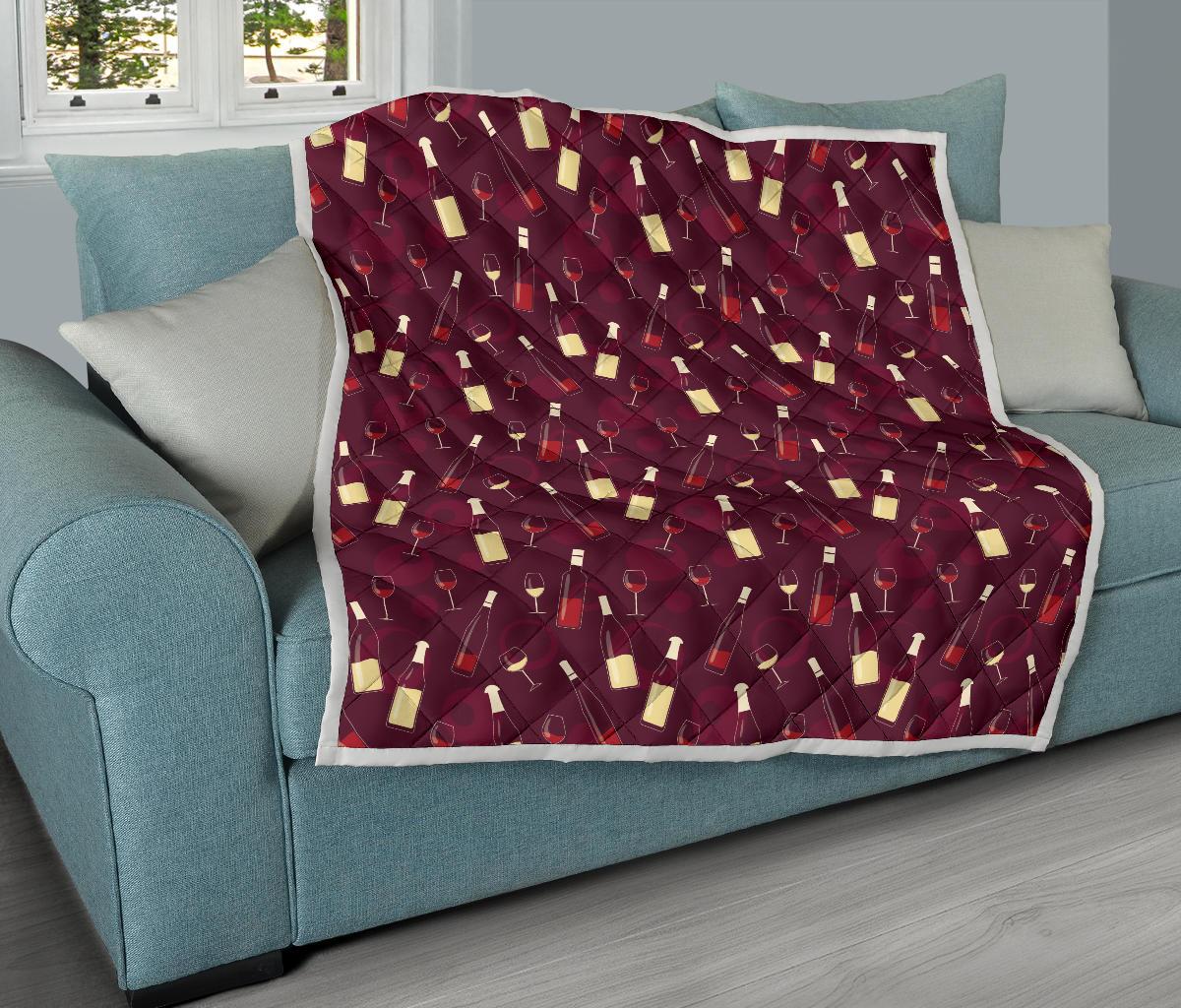 Wine Themed Pattern Print Premium Quilt-JTAMIGO.COM