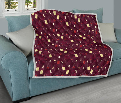 Wine Themed Pattern Print Premium Quilt-JTAMIGO.COM