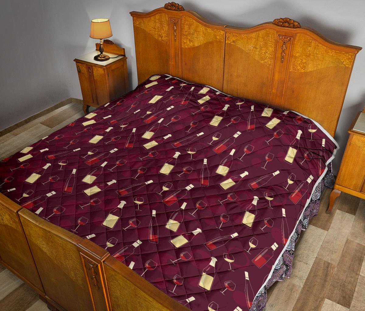 Wine Themed Pattern Print Premium Quilt-JTAMIGO.COM