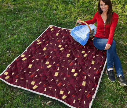 Wine Themed Pattern Print Premium Quilt-JTAMIGO.COM