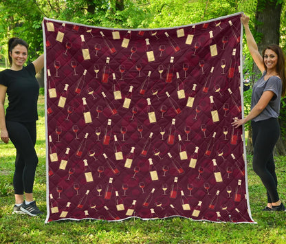 Wine Themed Pattern Print Premium Quilt-JTAMIGO.COM