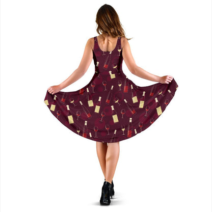 Wine Themed Pattern Print Sleeveless Dress