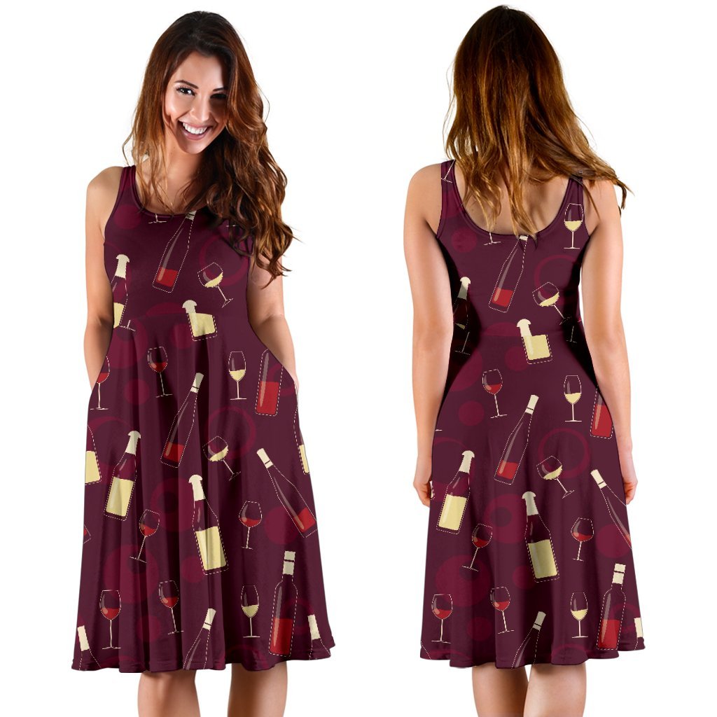 Wine Themed Pattern Print Sleeveless Dress