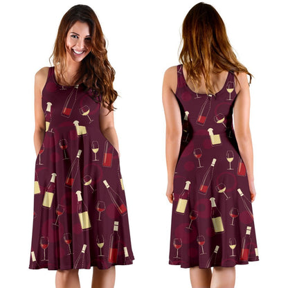 Wine Themed Pattern Print Sleeveless Dress