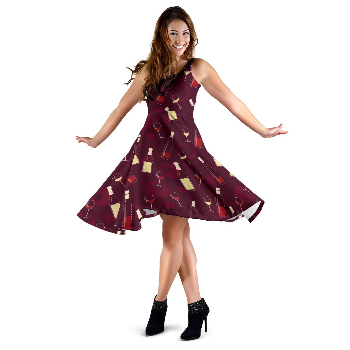 Wine Themed Pattern Print Sleeveless Dress