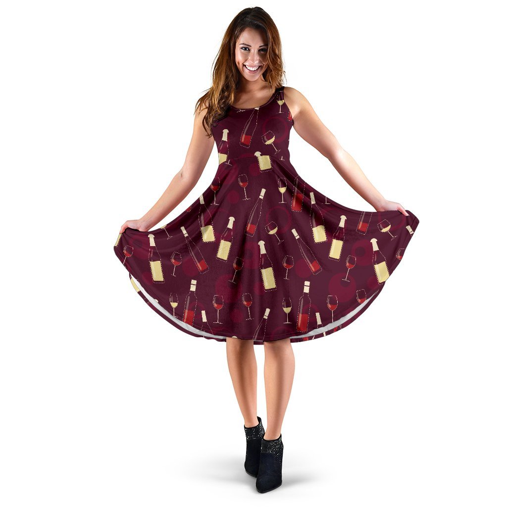 Wine Themed Pattern Print Sleeveless Dress