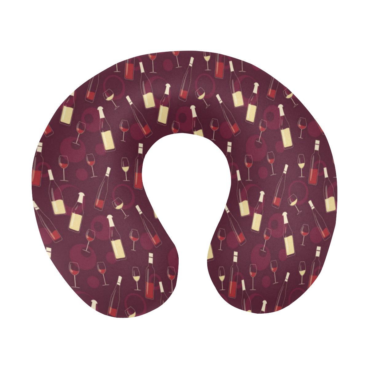 Wine Themed Pattern Print U-Shaped Travel Neck Pillow-JTAMIGO.COM