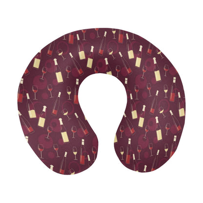 Wine Themed Pattern Print U-Shaped Travel Neck Pillow-JTAMIGO.COM
