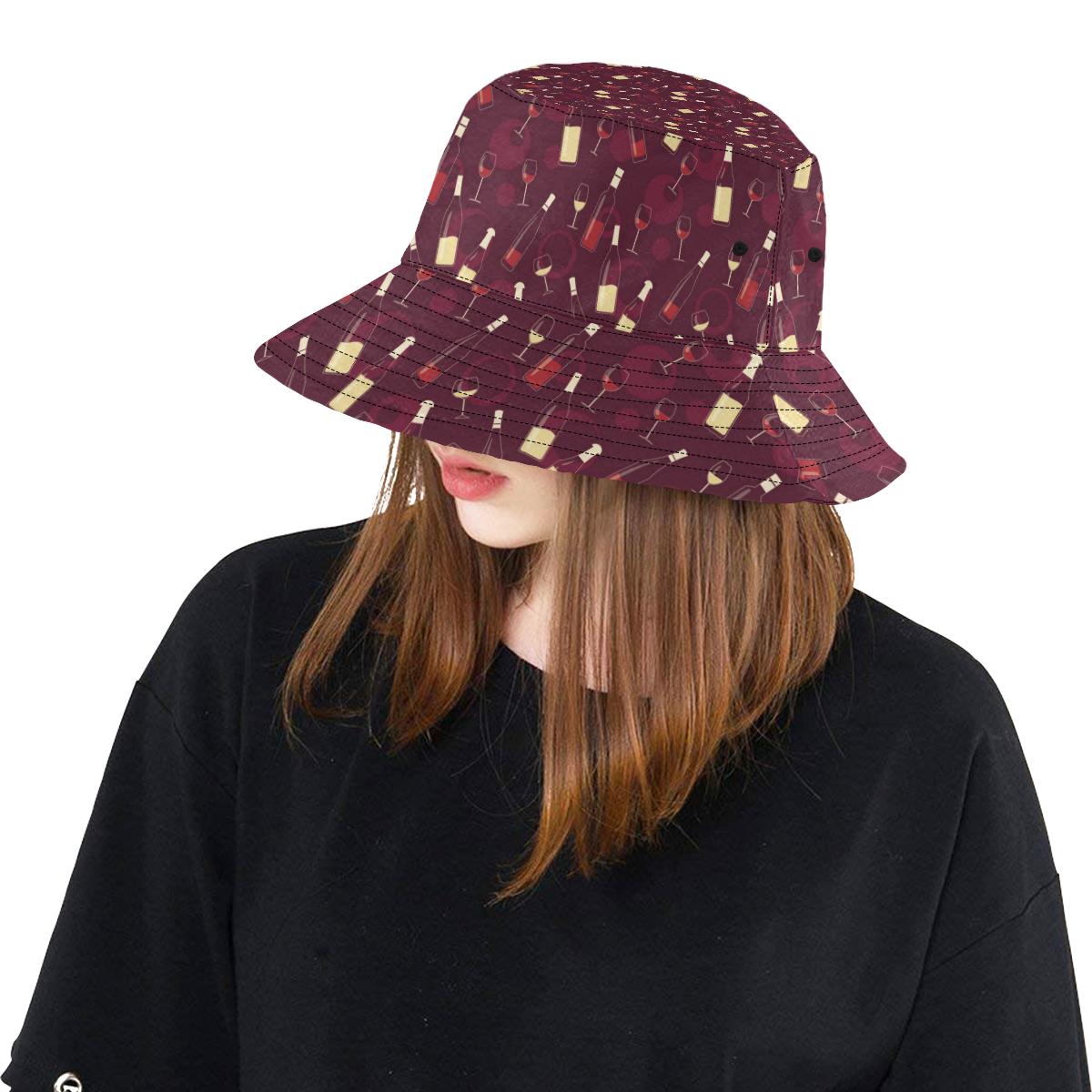Wine Themed Pattern Print Unisex Bucket Hat