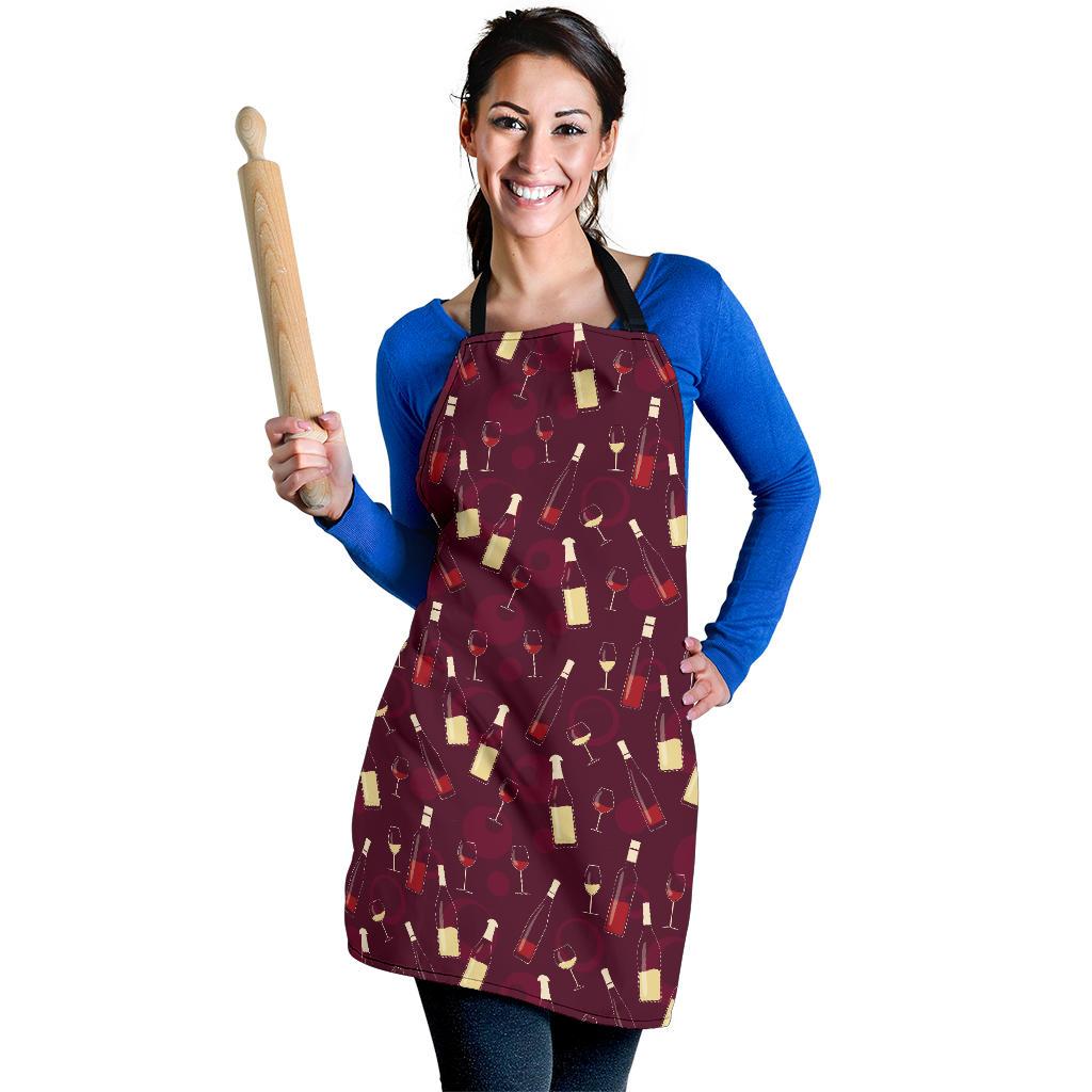 Wine Themed Pattern Print Women Apron