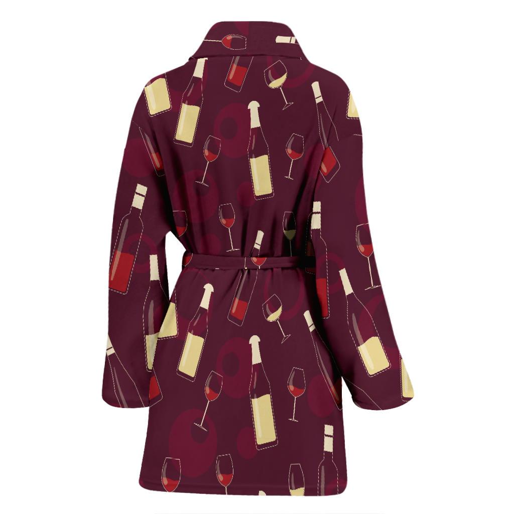 Wine Themed Pattern Print Women Bath Robe-JTAMIGO.COM