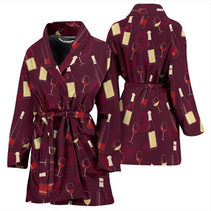 Wine Themed Pattern Print Women Bath Robe-JTAMIGO.COM