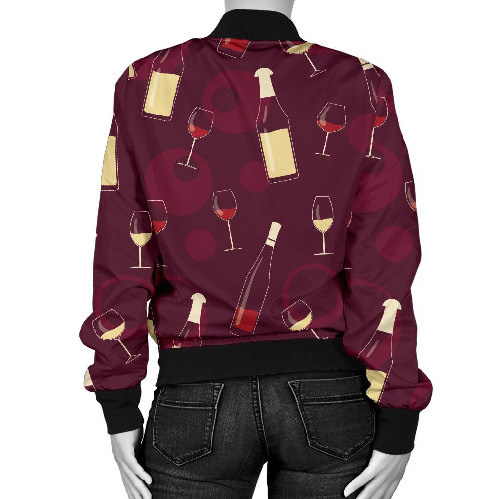 Wine Themed Pattern Print Women Casual Bomber Jacket