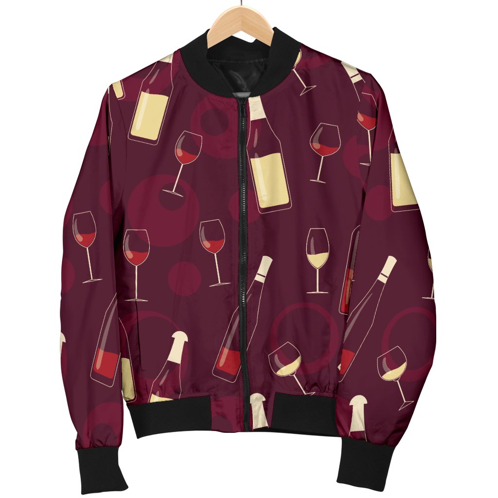 Wine Themed Pattern Print Women Casual Bomber Jacket