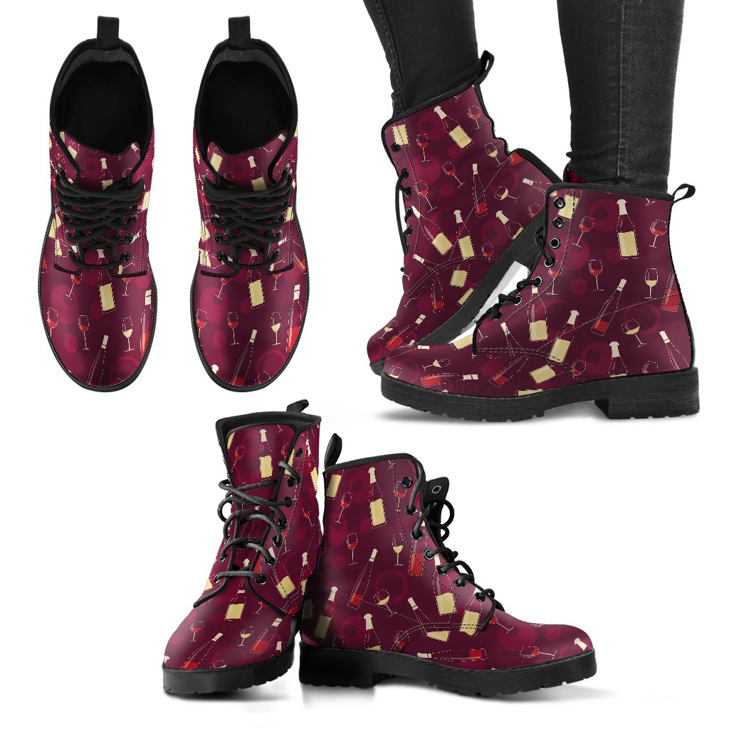 Wine Themed Pattern Print Women Leather Boots-JTAMIGO.COM