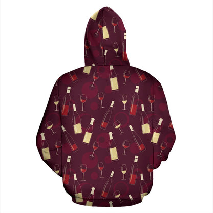 Wine Themed Pattern Print Zip Up Hoodie