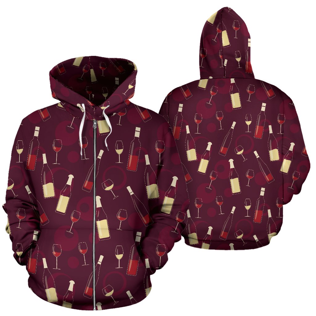 Wine Themed Pattern Print Zip Up Hoodie