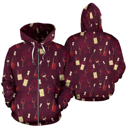 Wine Themed Pattern Print Zip Up Hoodie
