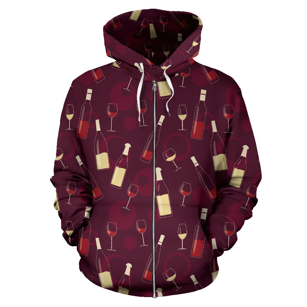 Wine Themed Pattern Print Zip Up Hoodie