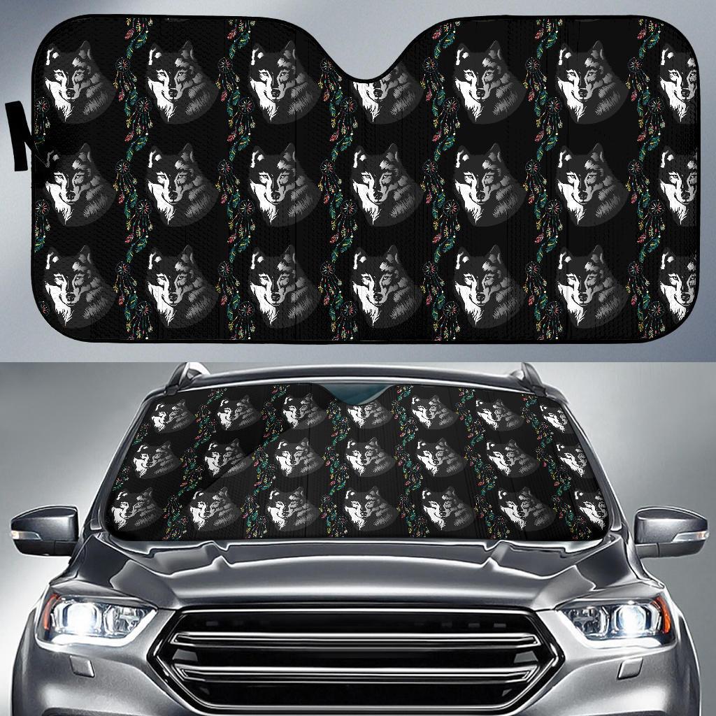 Wolf Black Dream Catcher Design Print Car Sun Shade For Windshield