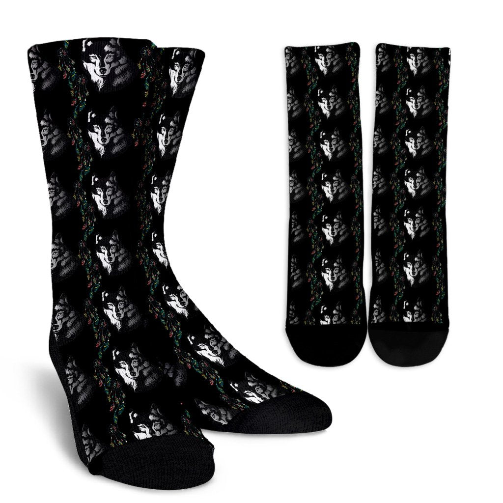 Wolf Black Dream Catcher Design Print Crew Socks
