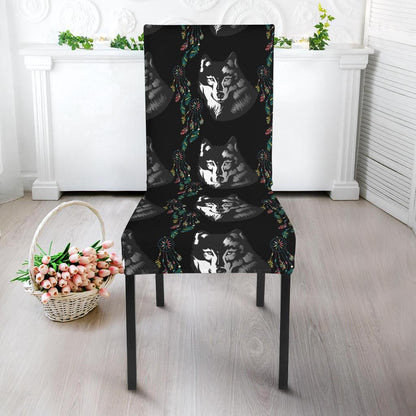 Wolf Black Dream Catcher Design Print Dining Chair Slipcover-JTAMIGO.COM