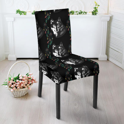 Wolf Black Dream Catcher Design Print Dining Chair Slipcover-JTAMIGO.COM